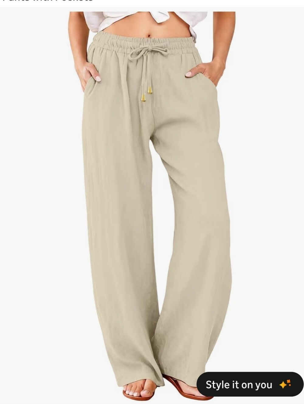 Wide-Leg Drawstring Pants in Sand #137